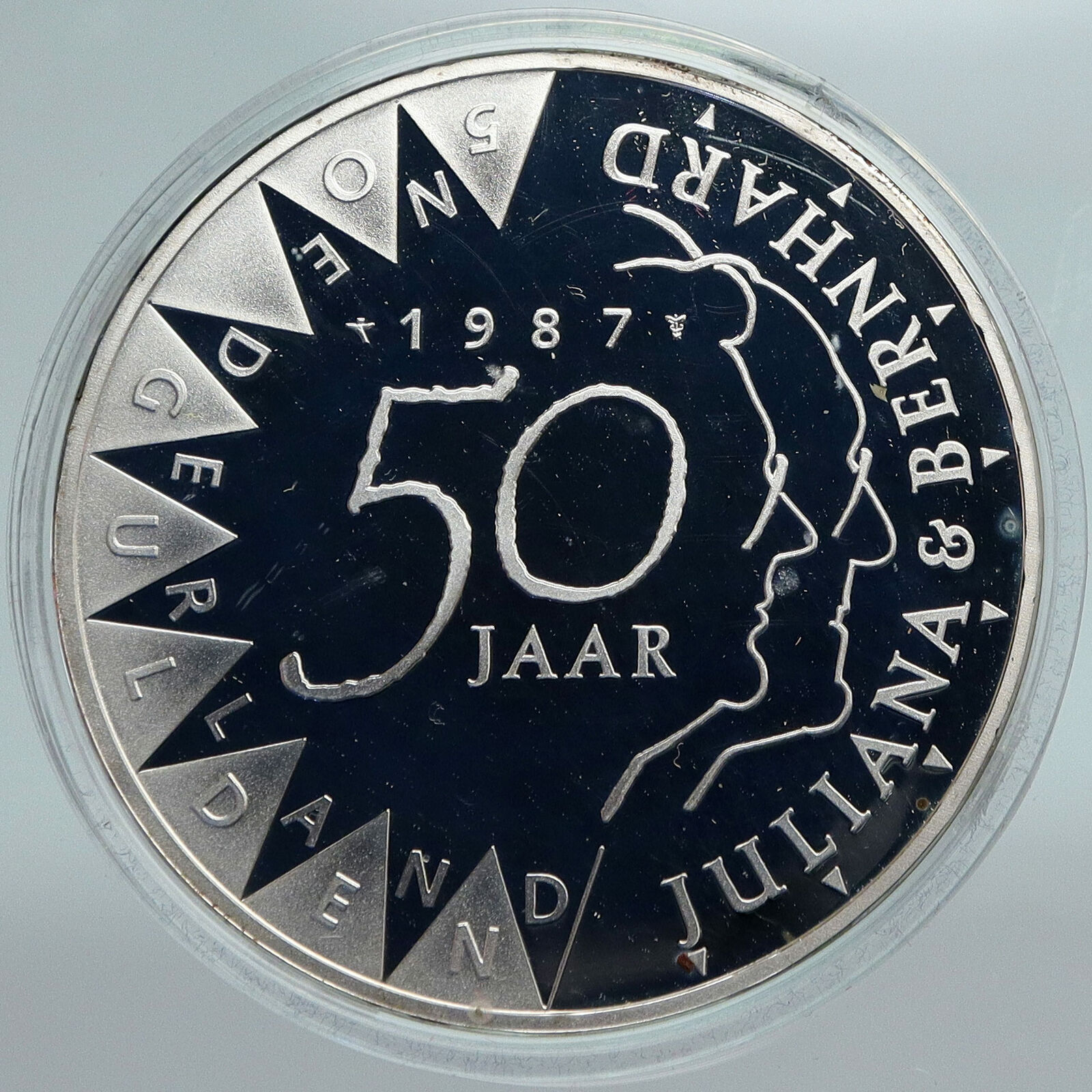 1987 NETHERLANDS Queen Beatrix Juliana Bernhard Wedding Silver 50 GL Coin i88170