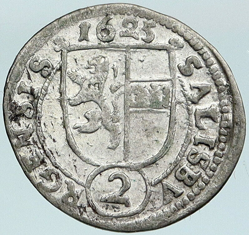 1625 AUSTRIA Salzburg ARCHBISHIOP PARIS OF LODRON Shield Silver 2 Kr Coin i88152