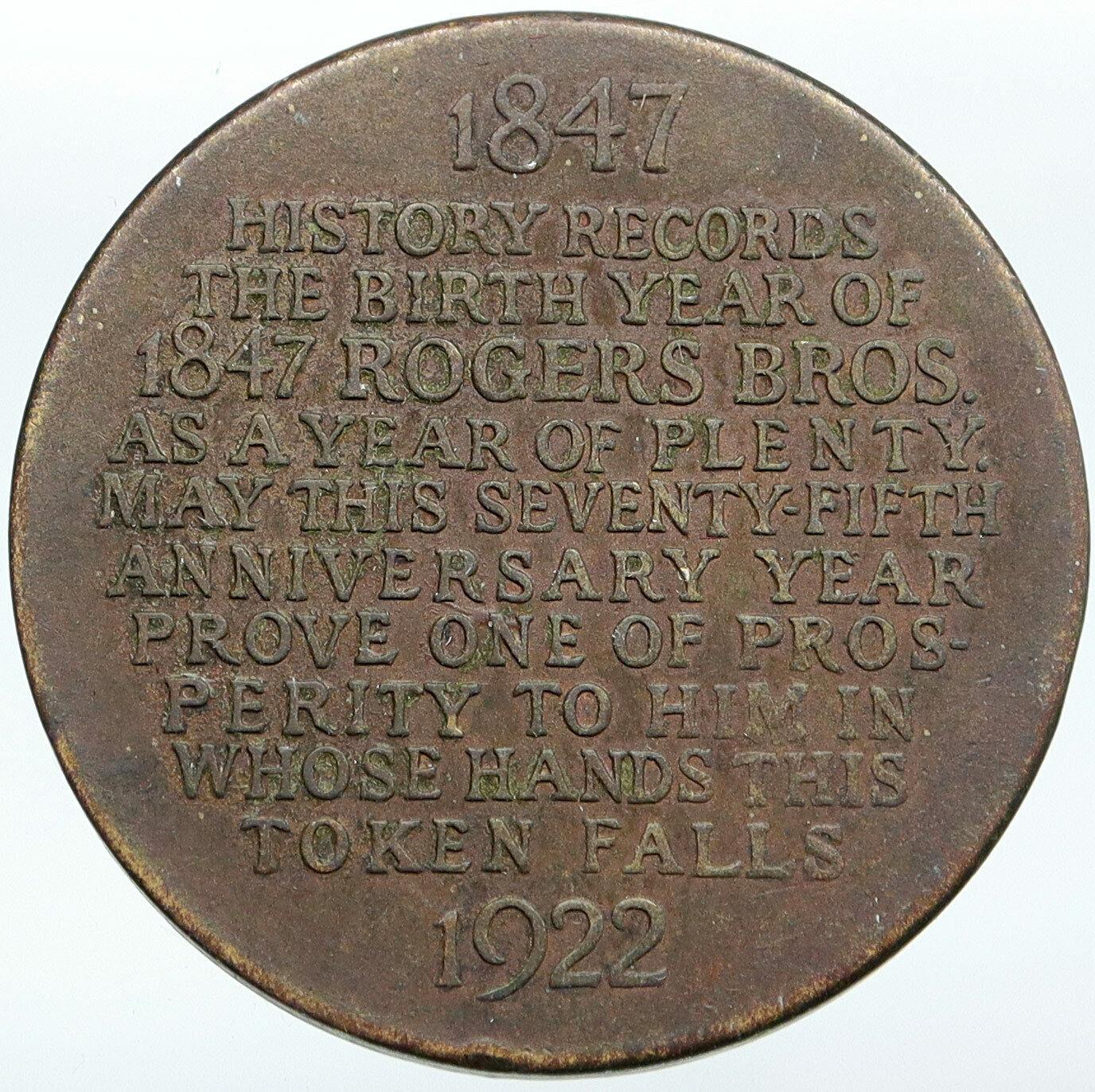 1922 USA Connecticut Rogers Brothers Smiths So Called Dollar Token Medal i88155