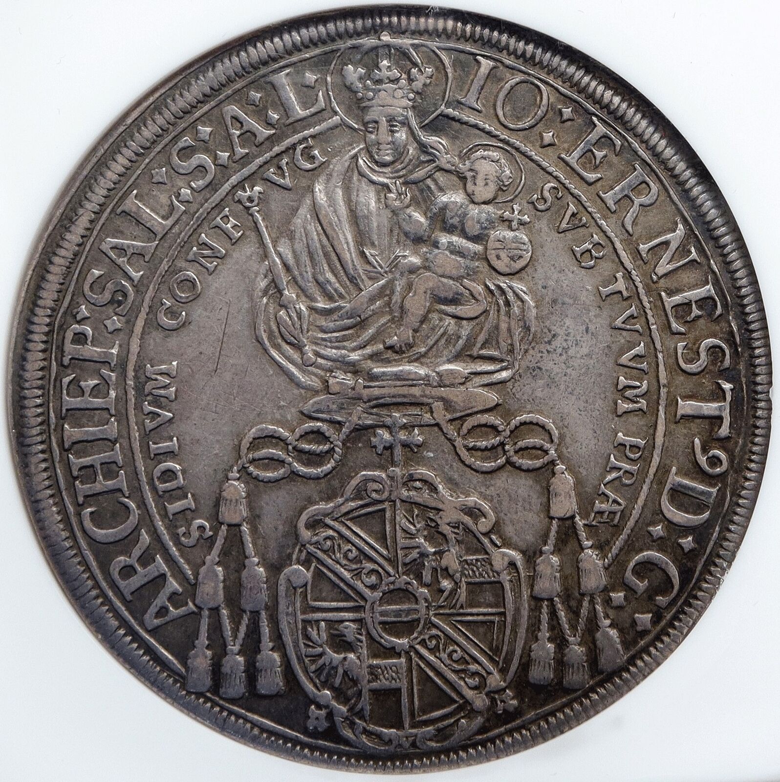 1694 AUSTRIA Salzburg Saint RUPERT Madonna ANTIQUE Silver Taler Coin NGC i89060