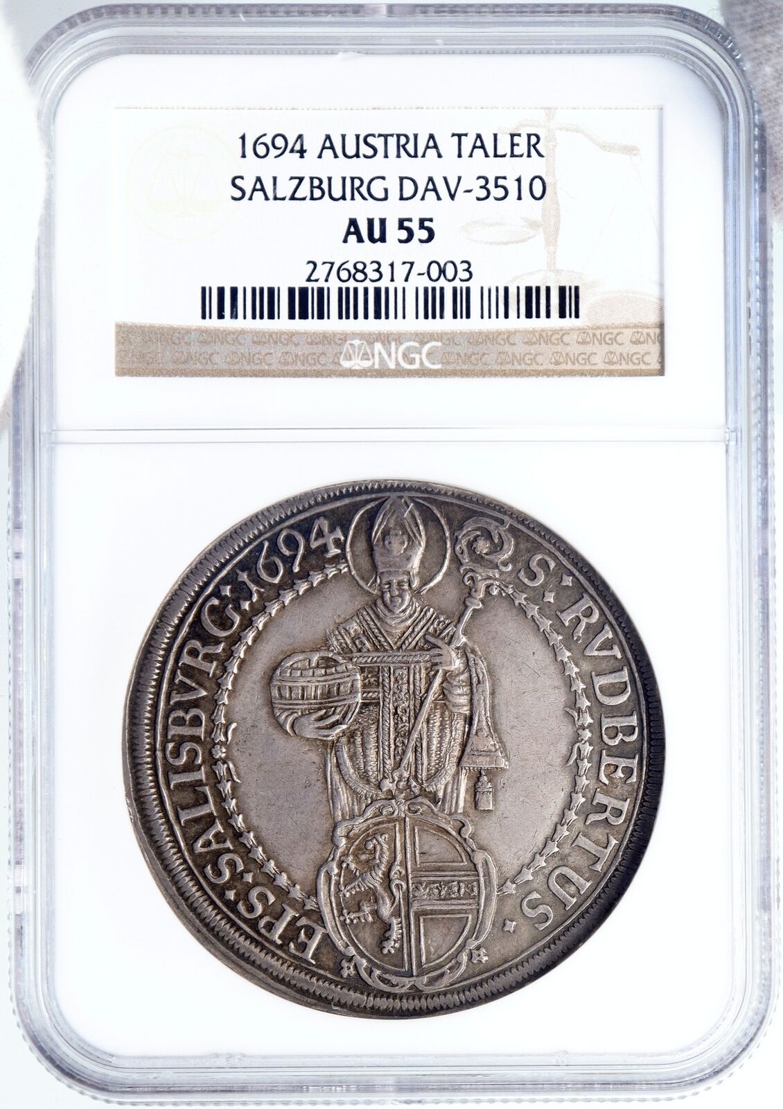 1694 AUSTRIA Salzburg Saint RUPERT Madonna ANTIQUE Silver Taler Coin NGC i89060