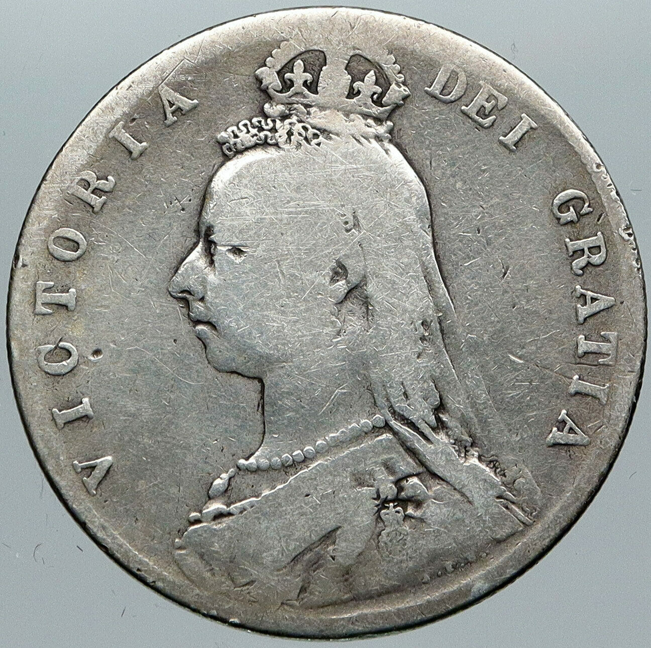 1889 UK Great Britain United Kingdom QUEEN VICTORIA 1/2 Crown Silver Coin i88648