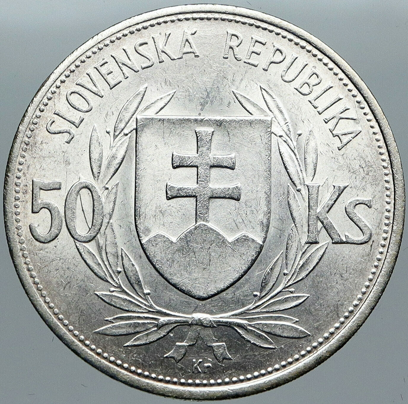 1944 SLOVAKIA REPUBLIC Jozef Tiso Genuine Silver 50 Korun Slovakian Coin i88641