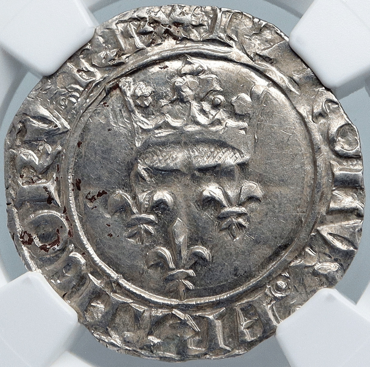 1380AD FRANCE King Charles VI Antique Silver OLD Gros Medieval Coin NGC i89057