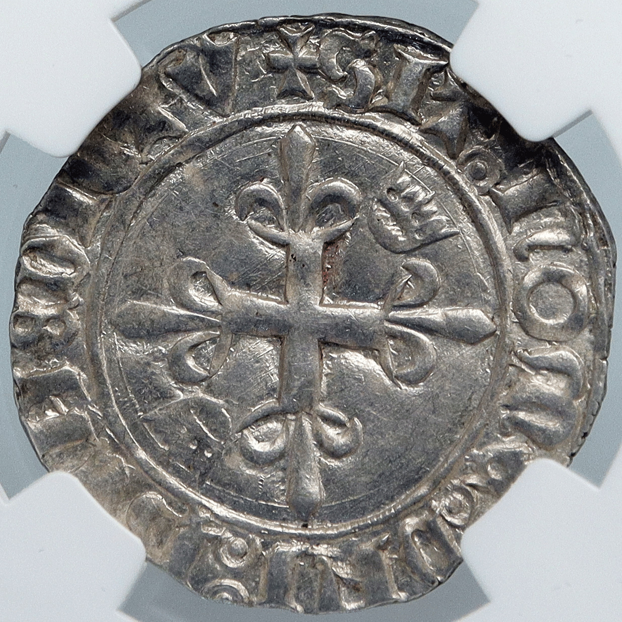 1380AD FRANCE King Charles VI Antique Silver OLD Gros Medieval Coin NGC i89057