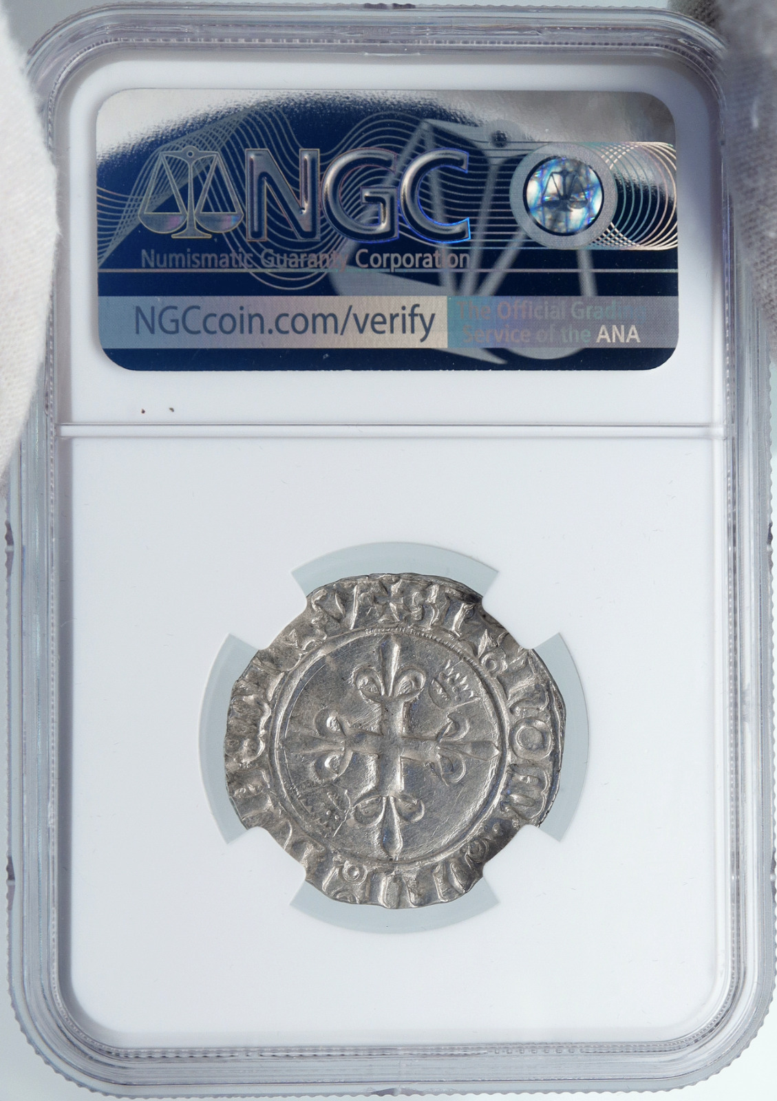 1380AD FRANCE King Charles VI Antique Silver OLD Gros Medieval Coin NGC i89057