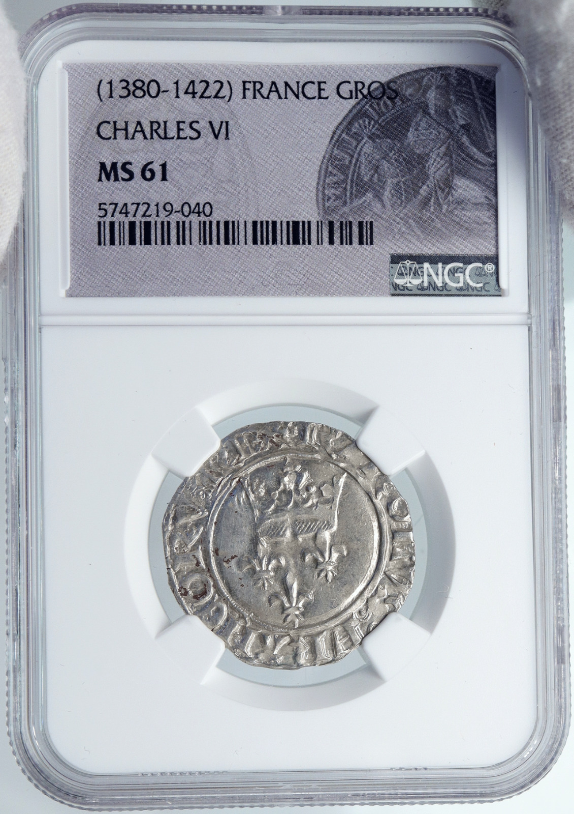 1380AD FRANCE King Charles VI Antique Silver OLD Gros Medieval Coin NGC i89057