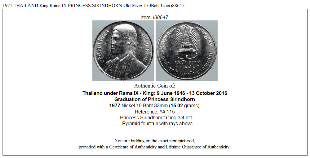 1977 THAILAND King Rama IX PRINCESS SIRINDHORN Old Silver 150Baht Coin i88647