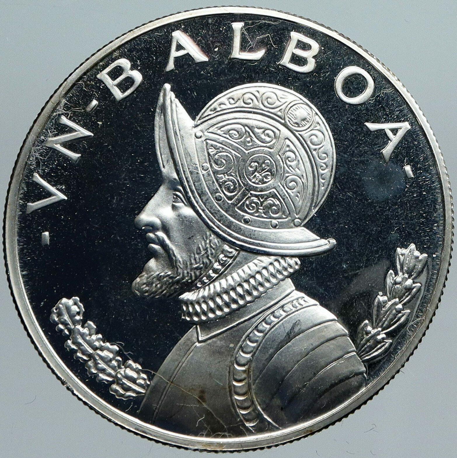 1970 PANAMA Large Silver CONQUISTADOR Antique Proof Silver BALBOA Coin i88642