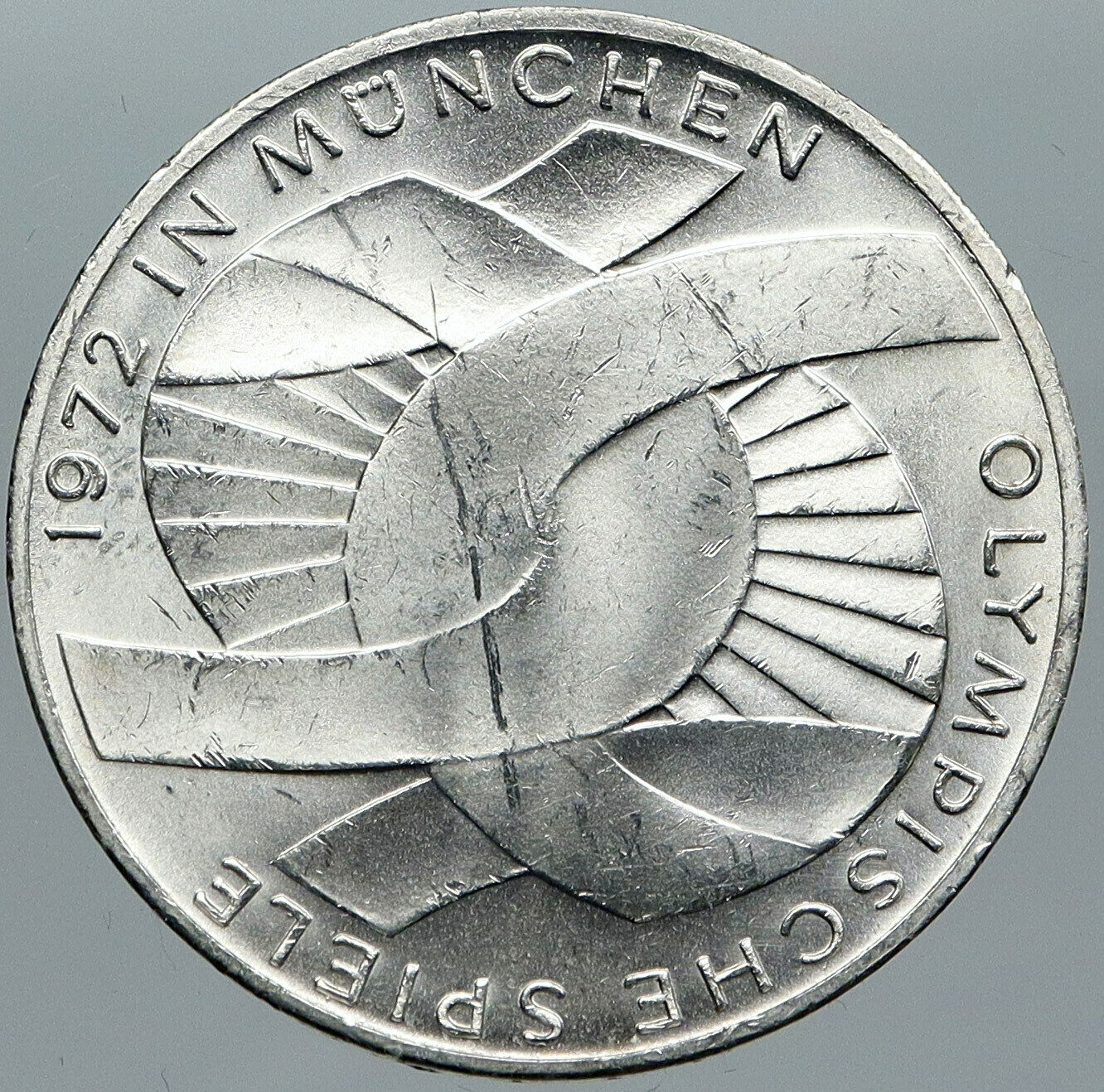 1972 GERMANY Munich Summer Olympics Games Schleife 10 Mark Silver Coin i88651