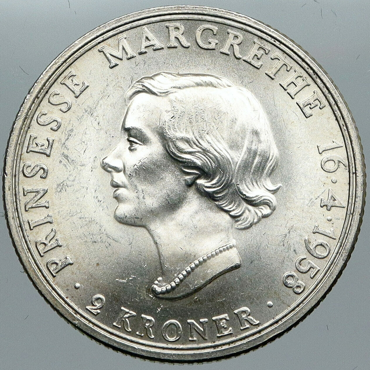 1958 DENMARK Frederick IX Princess Margrethe VINTAGE Silver 2 Kroner Coin i88658