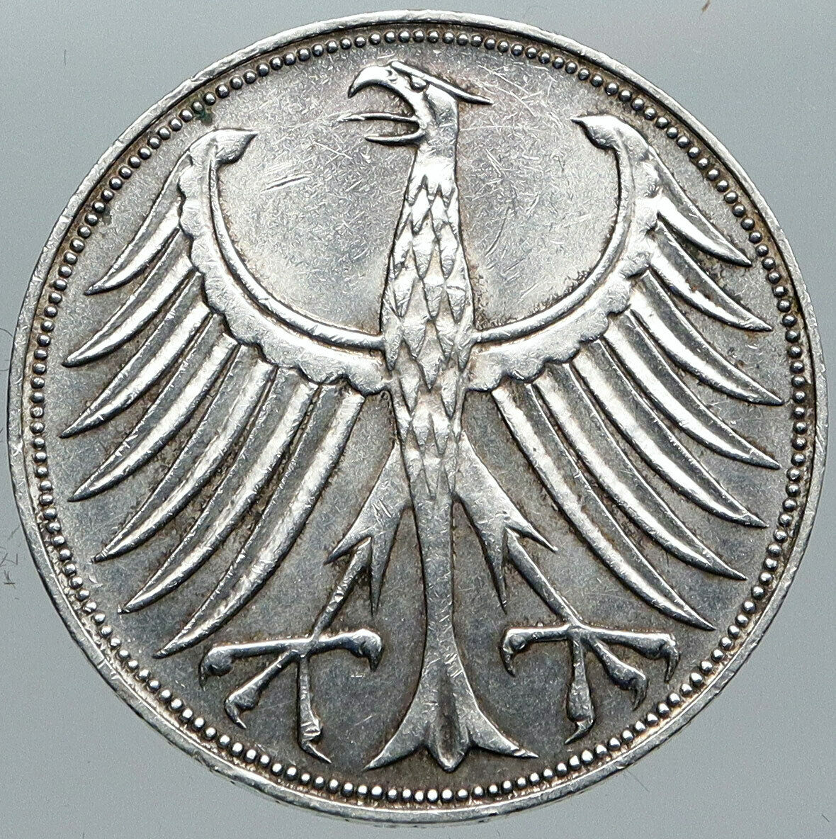 1963 D GERMANY Vintage Winged Eagle OLD German Large 5 Mark Silver Coin i88654