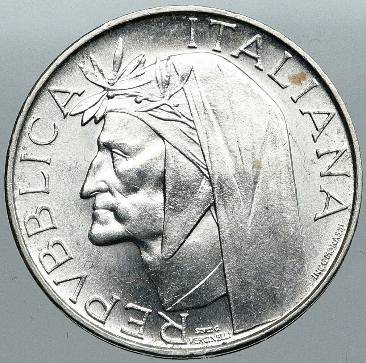 1965 ITALY Dante's Inferno DANTE ALIGHIERI Vintage Silver 500 Lire Coin i88656