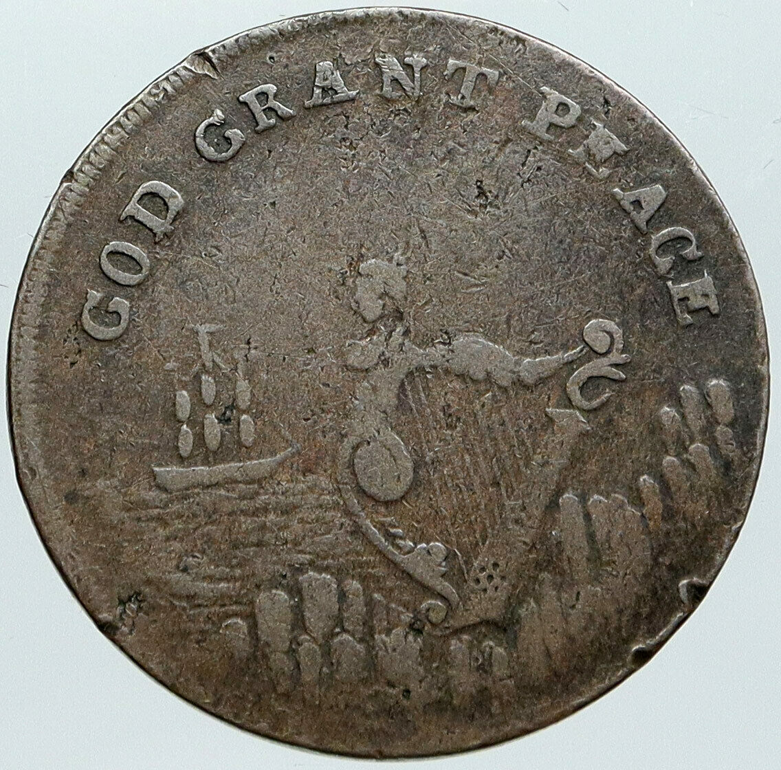 1795 ENGLAND Ireland DUBLIN UK God Grant Peace Antique Half Penny Coin i88660