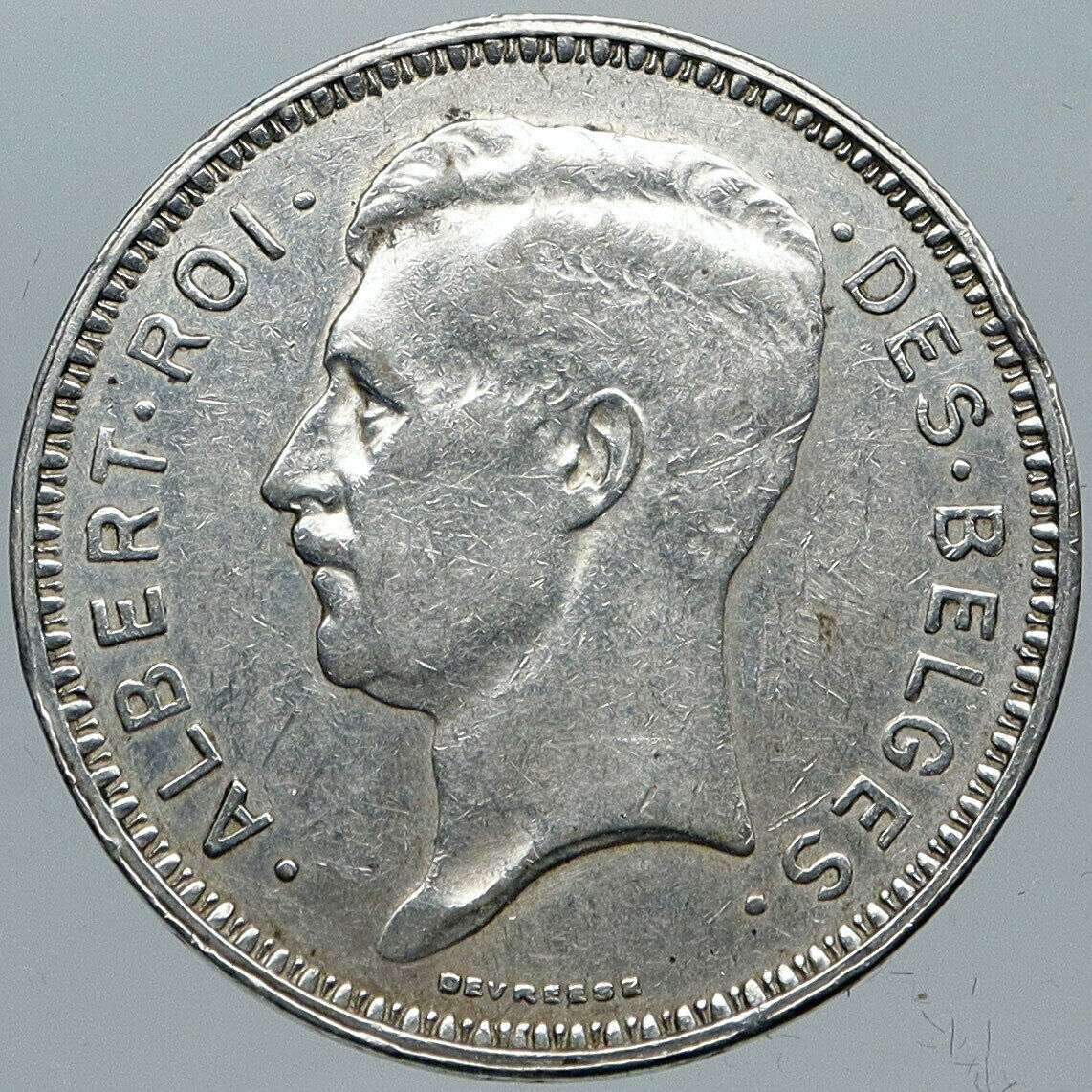 1934 BELGIUM King Albert I Crown Antique Old Genuine Silver 20 Franc Coin i88652