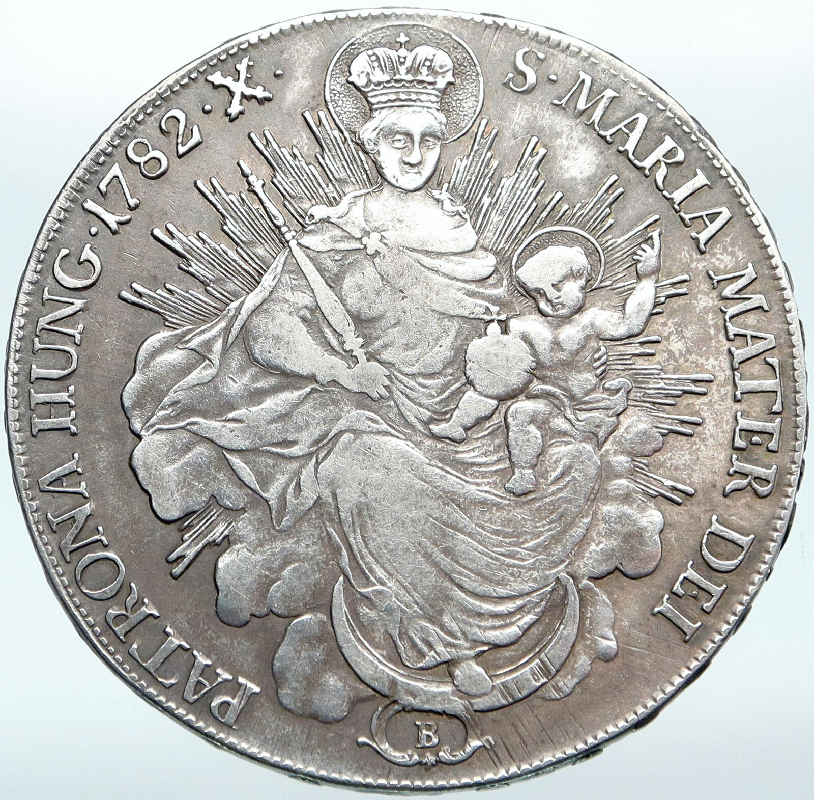 1752 HUNGARY Maria Theresia MADONNA & Child ANTIQUE OLD Silver Taler Coin i88132