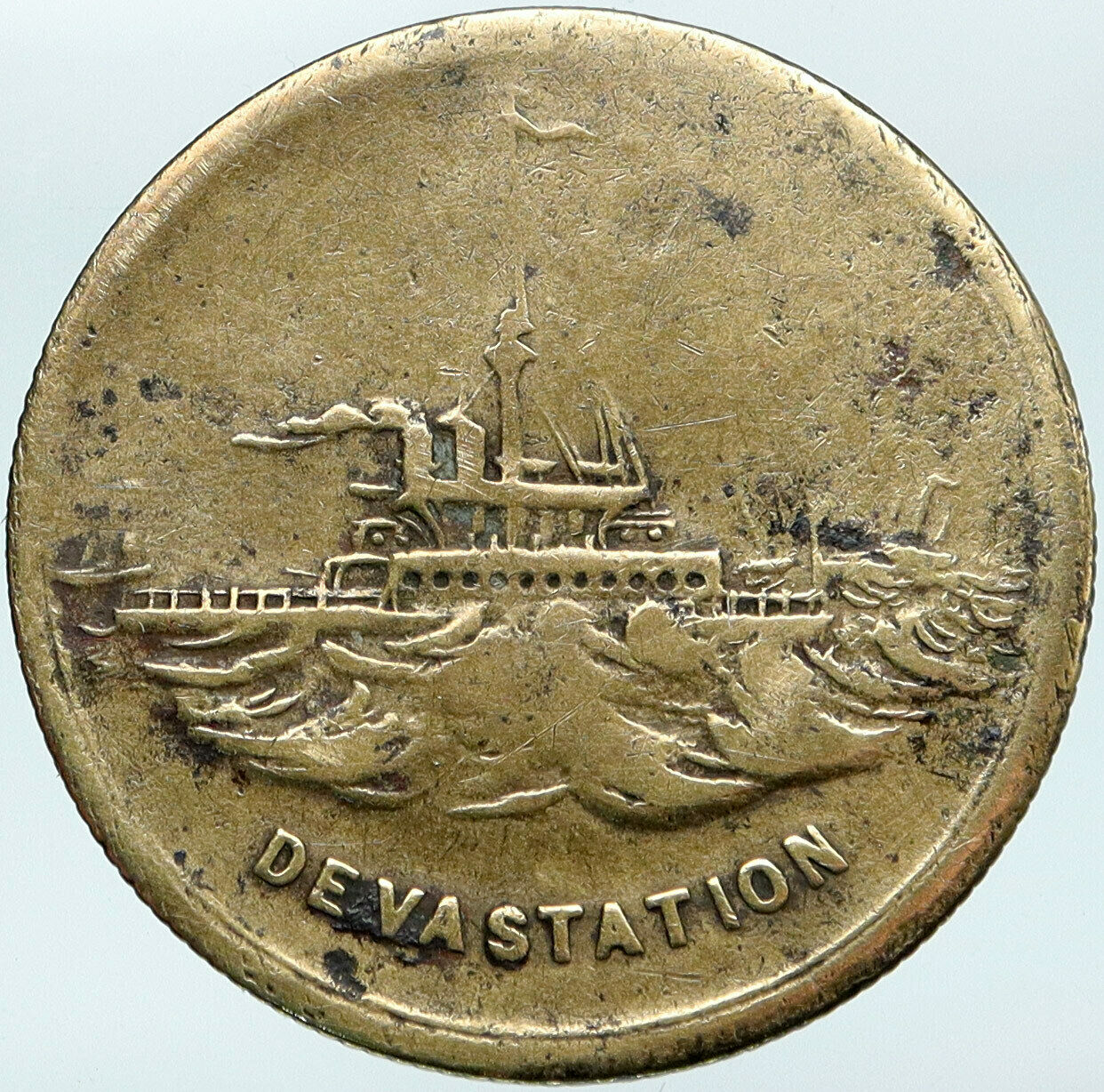 1874 Great Britain UK QUEEN VICTORIA Fleet NAVY Devasation ANTIQUE Medal i88136