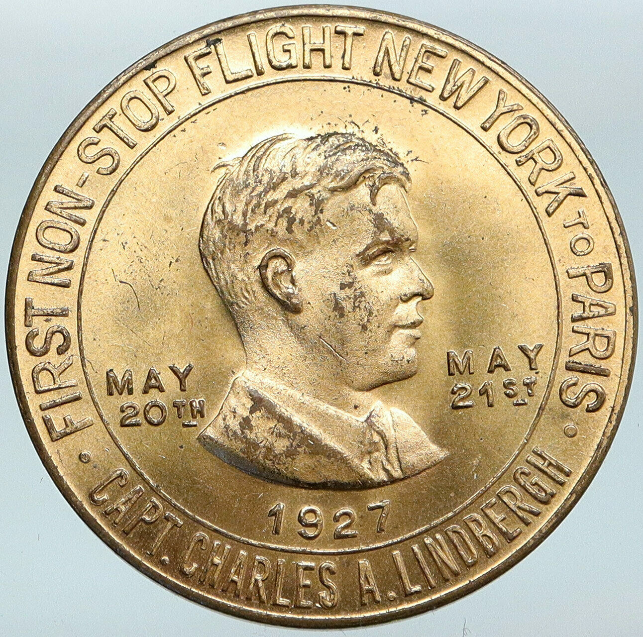 1927 USA Charles LUCKY Lindbergh Pilot Spirit of Saint Louis OLD Medal i88140