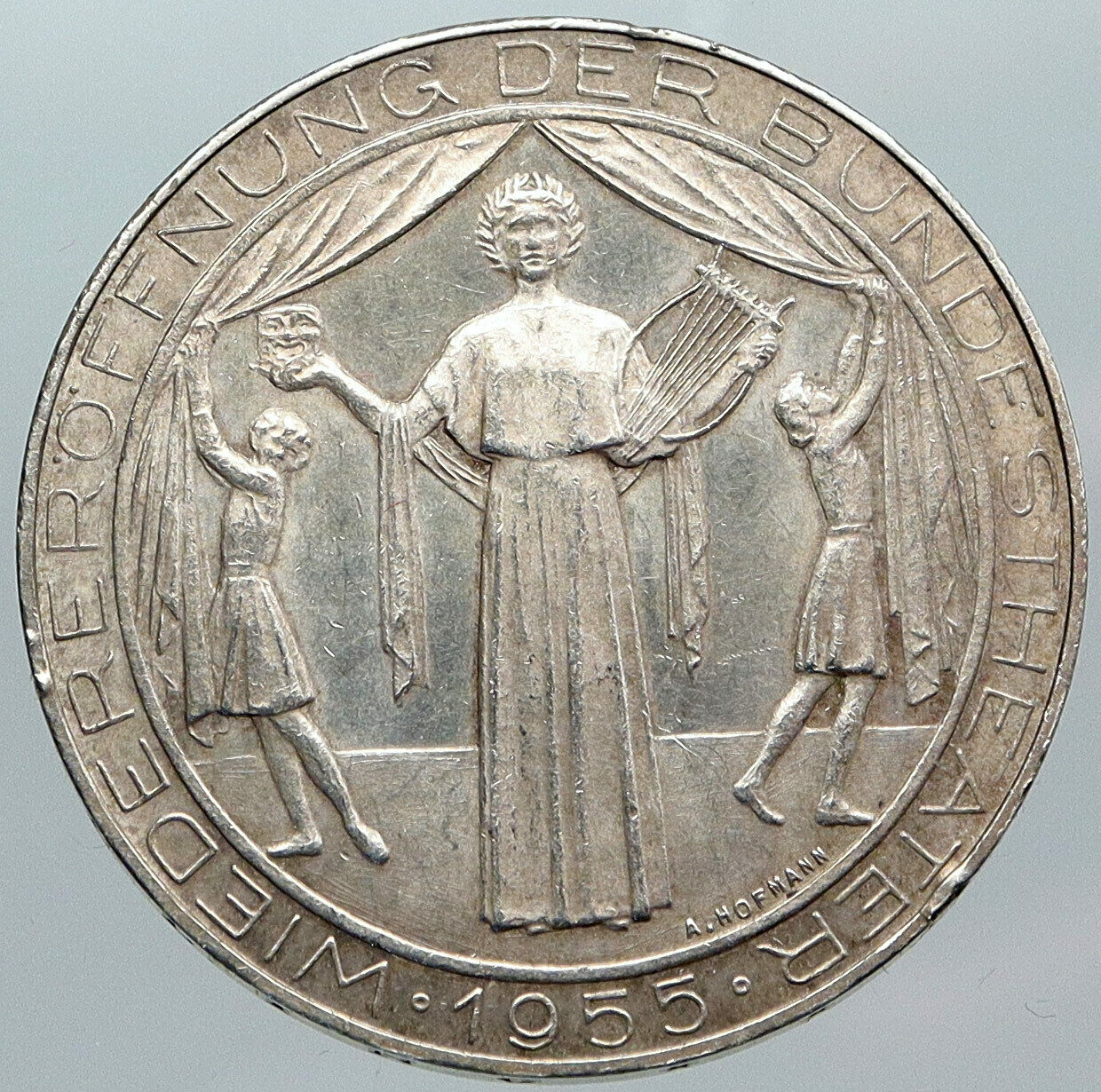 1955 AUSTRIA Vienna Burgtheater National Theatre Silver 25 Schilling Coin i88804