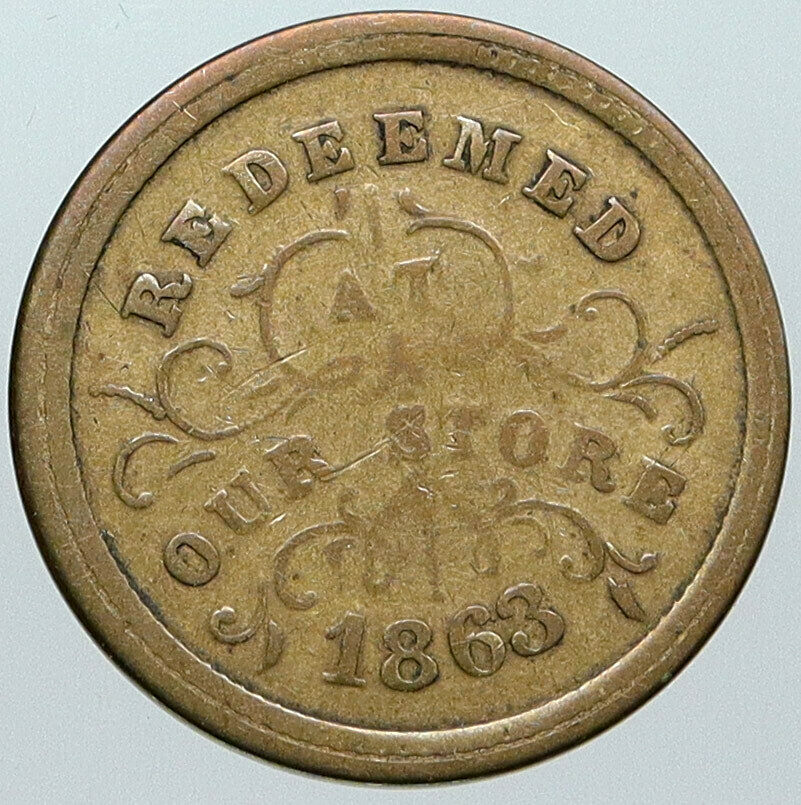 1863 UNITED STATES Troy NY Robinson & Ballou Grocers ANTIQUE Trade Token i88809