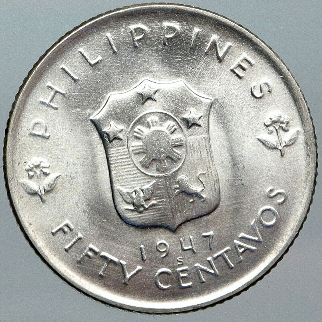 1947 PHILIPPINES w US WWII General DOUGLAS MACARTHUR Antique Silver Coin i88801