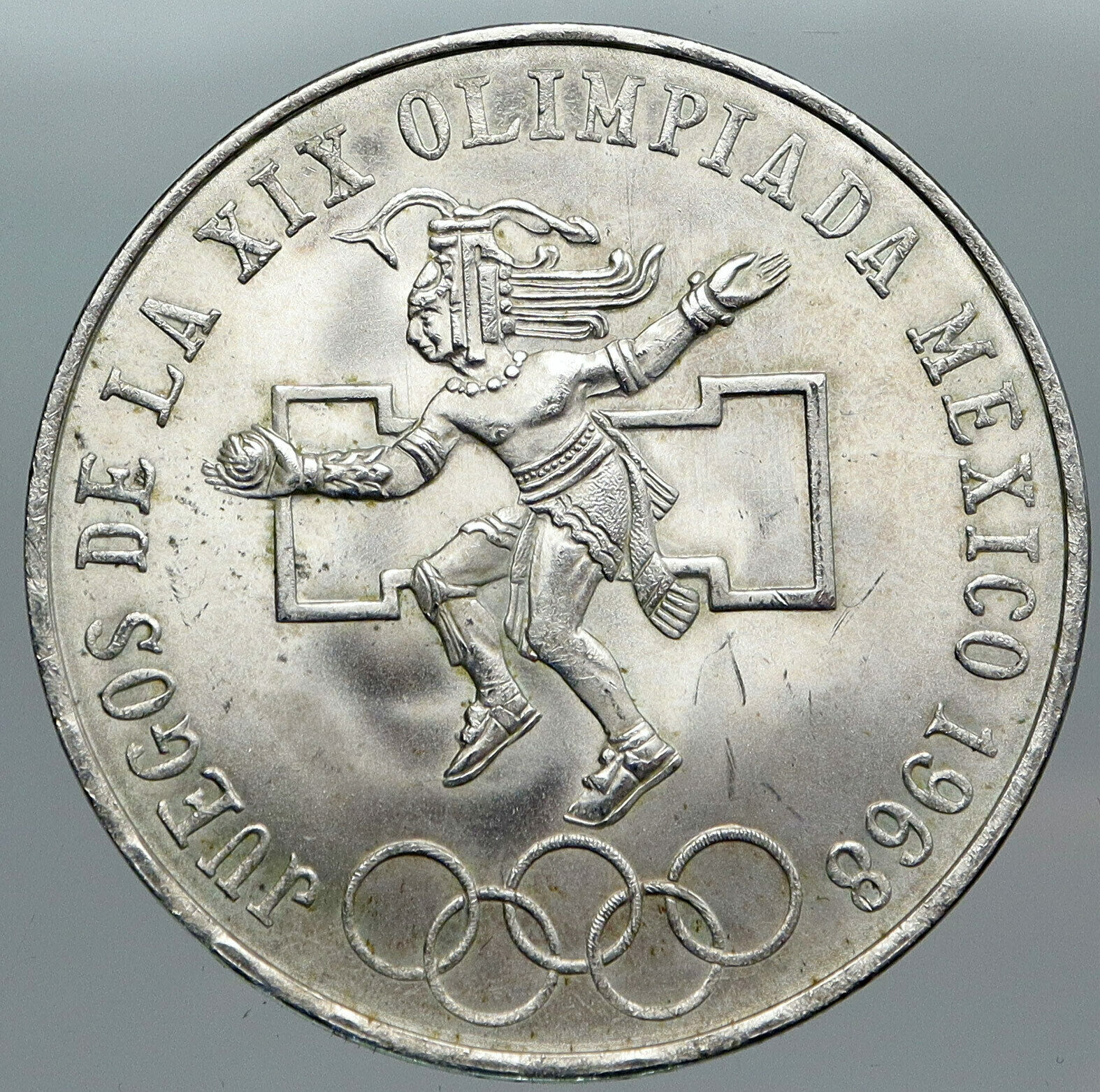 1968 Mexico XIX Olympic Games Aztec Ball Player BIG 25 Pesos Silver Coin i88811