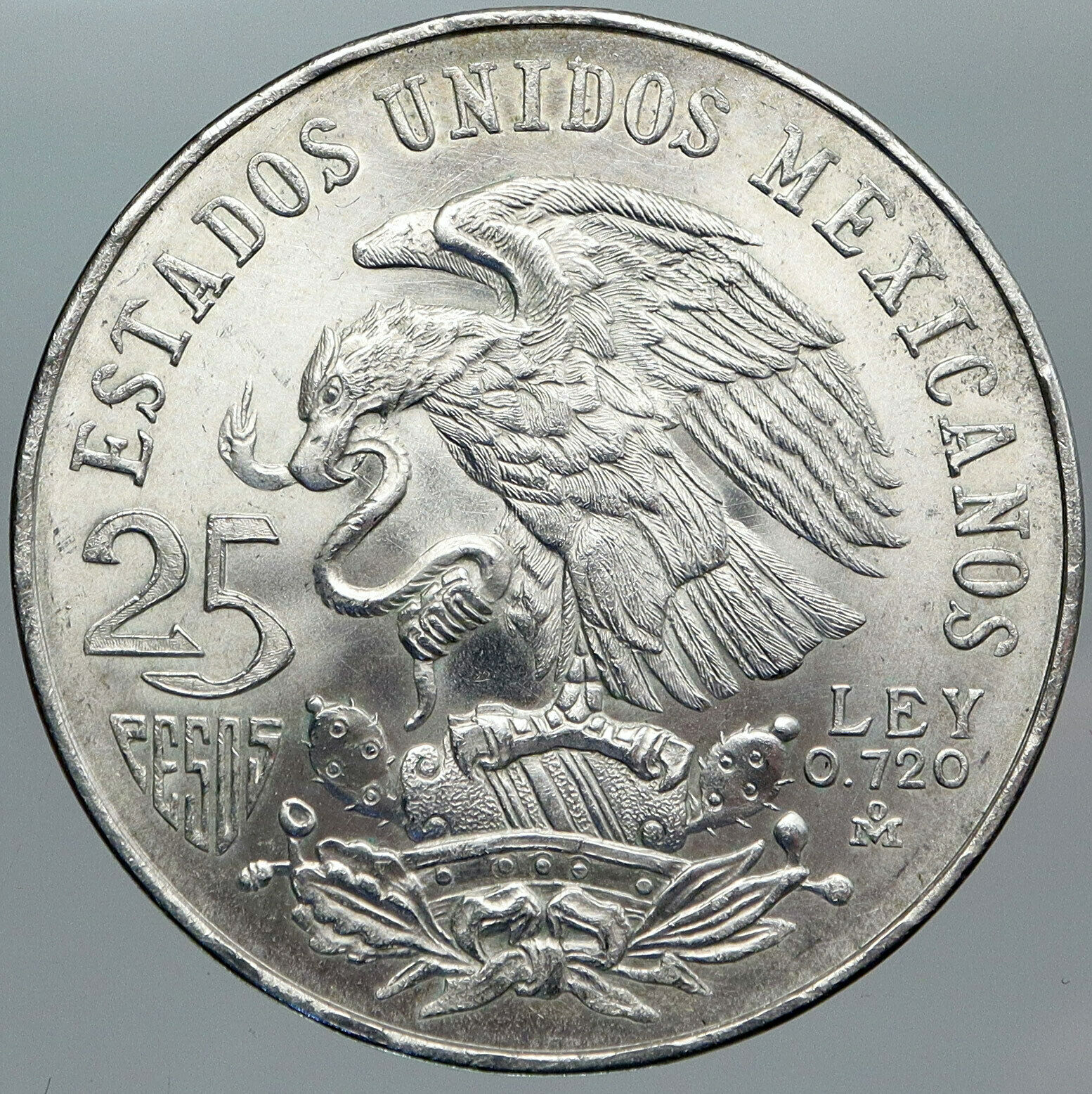 1968 Mexico XIX Olympic Games Aztec Ball Player BIG 25 Pesos Silver Coin i88811