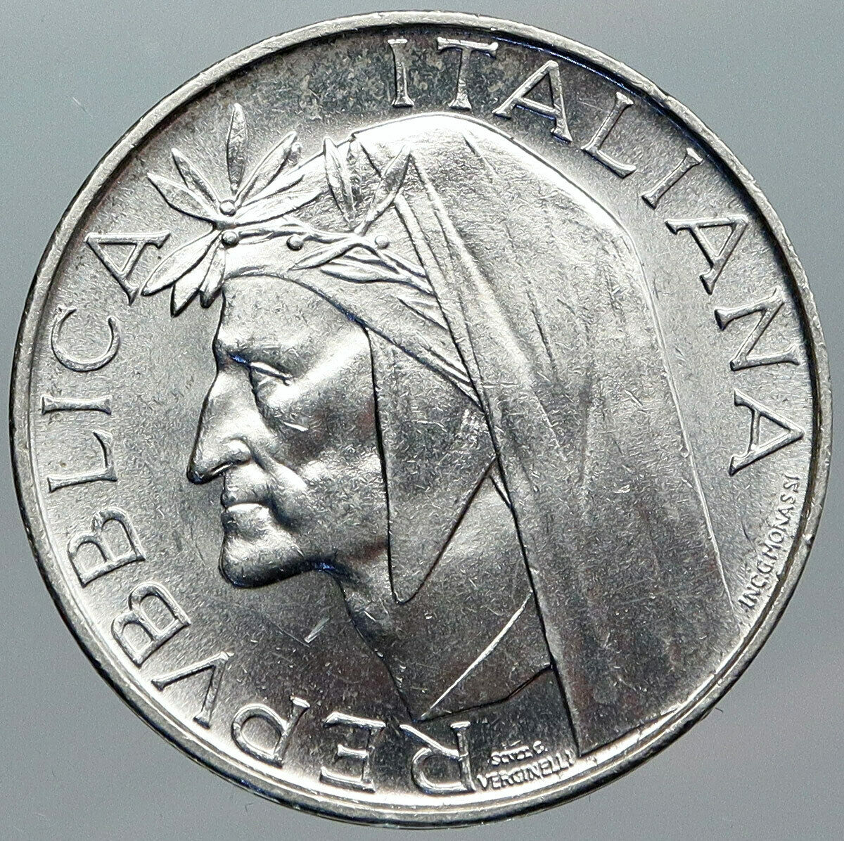 1965 ITALY Dante's Inferno DANTE ALIGHIERI Vintage Silver 500 Lire Coin i88818