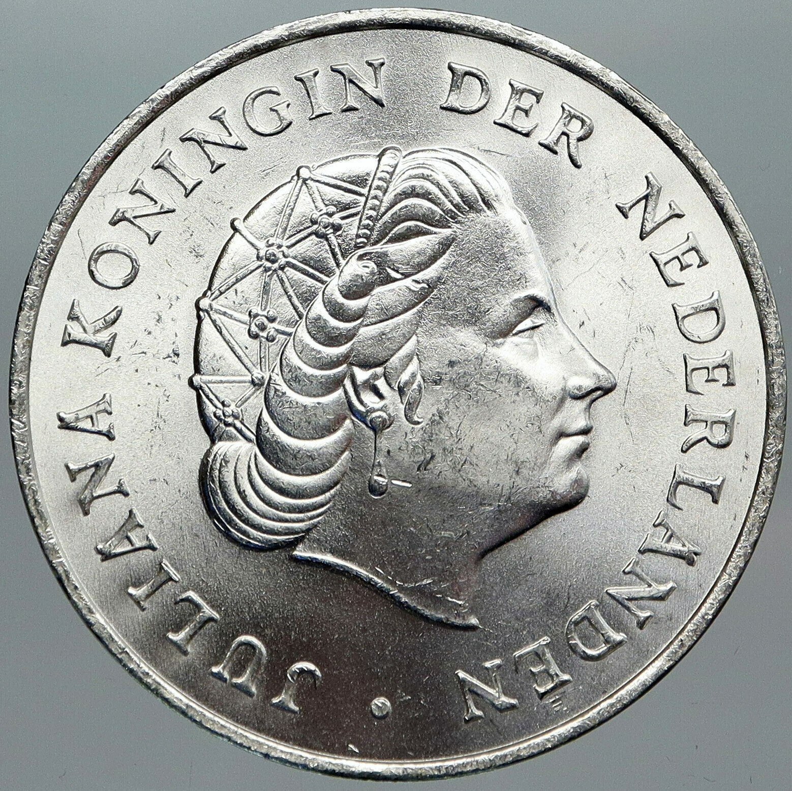 1964 Netherlands Kingdom Queen JULIANA Authentic Silver 2 1/2 Gulden Coin i88816