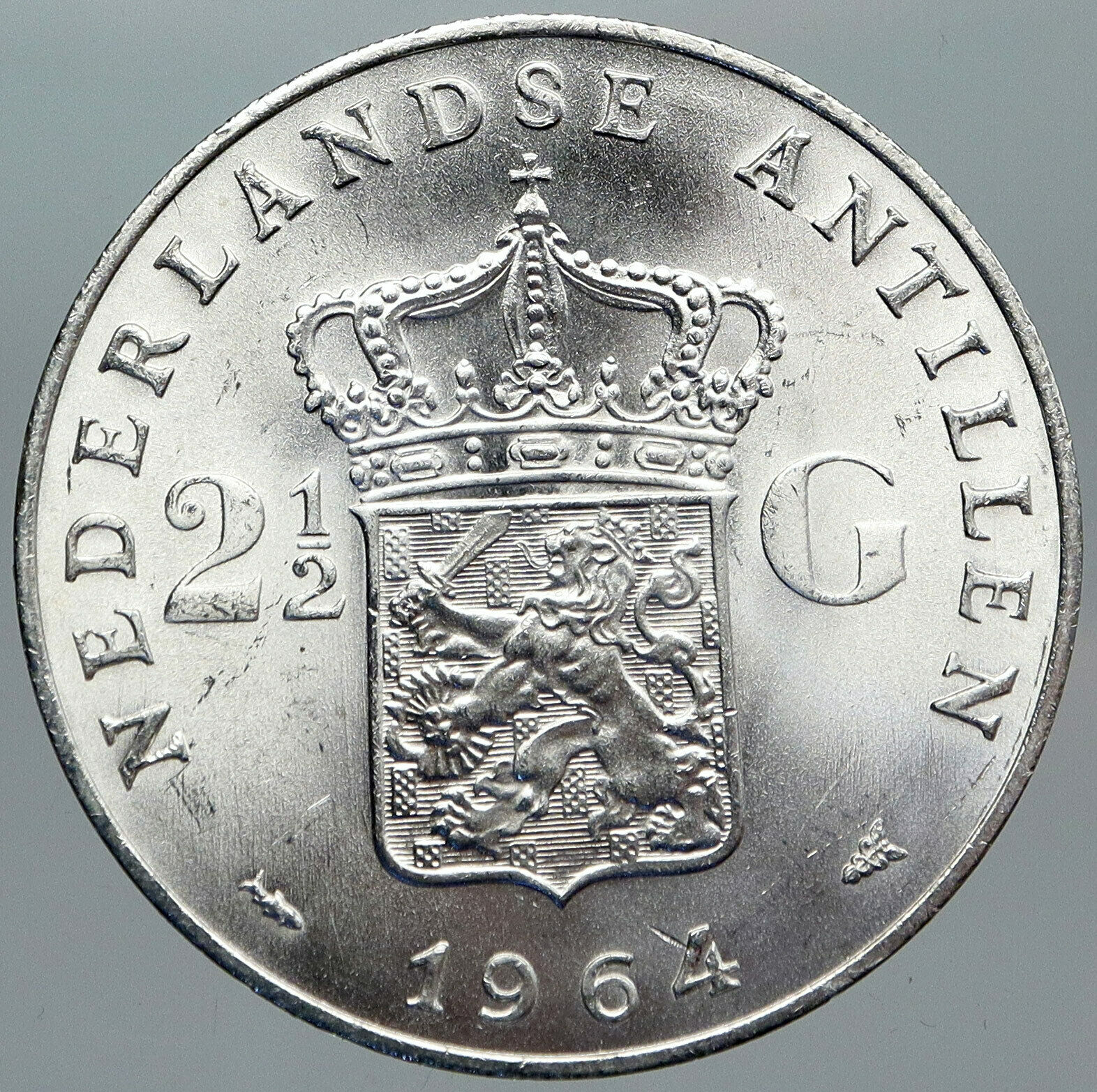 1964 Netherlands Kingdom Queen JULIANA Authentic Silver 2 1/2 Gulden Coin i88816