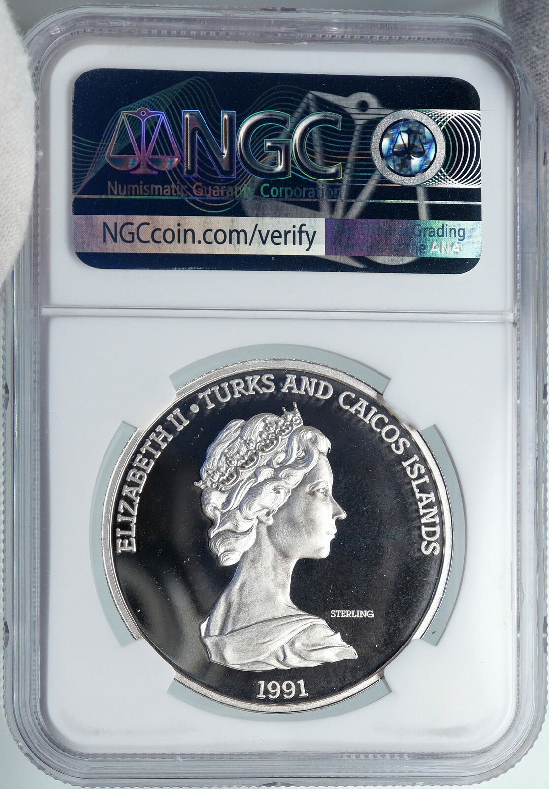 1991 TURKS AND CAICOS Columbus SANTA MARIA OLD Silver 20 Crown Coin NGC i89102