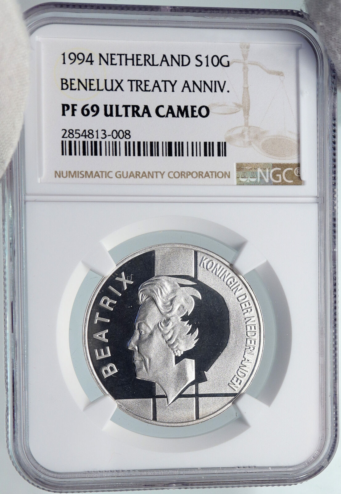 1994 NETHERLANDS Queen Beatrix BENELUX TREATY Proof Silver 10 G Coin NGC i89338