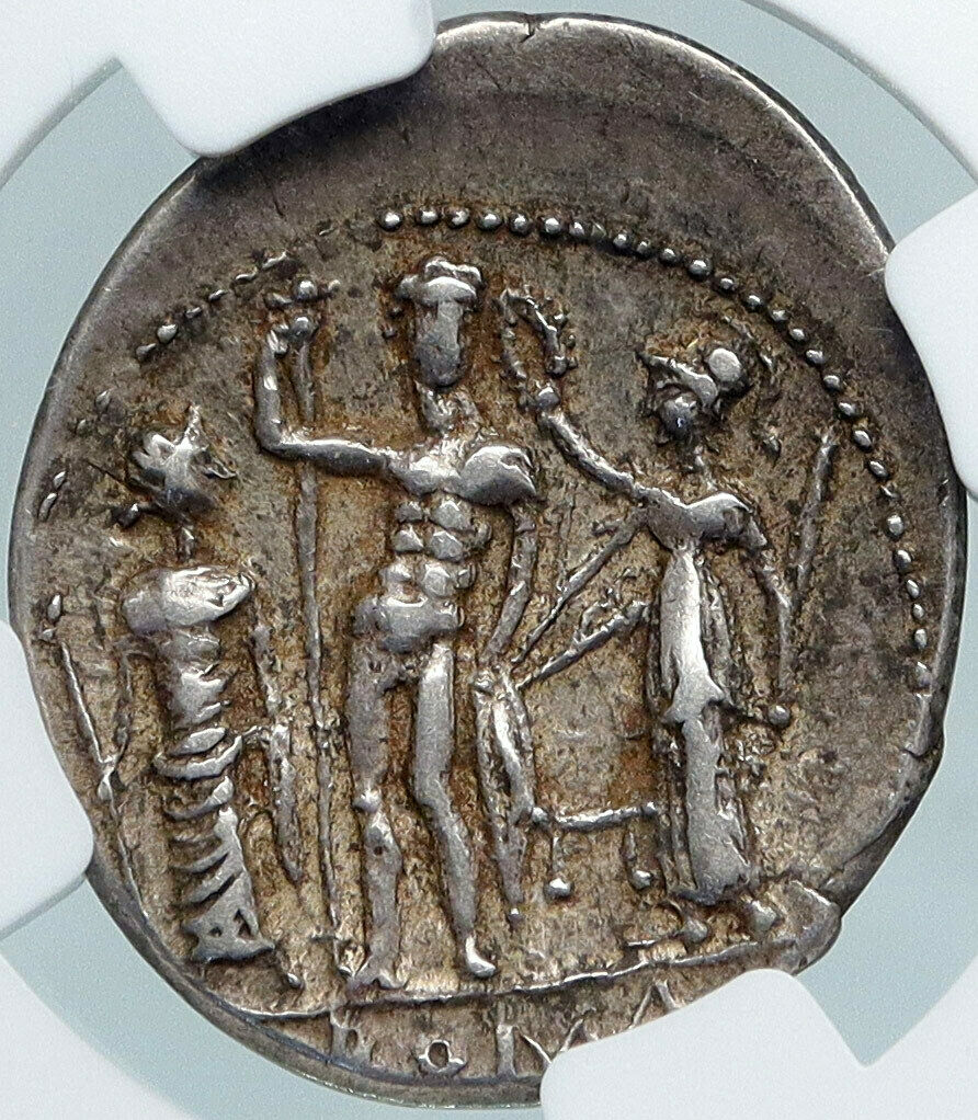 112BC Roman Republic Rome GENERAL SCIPIO AFRICANUS Silver Coin NGC i88367