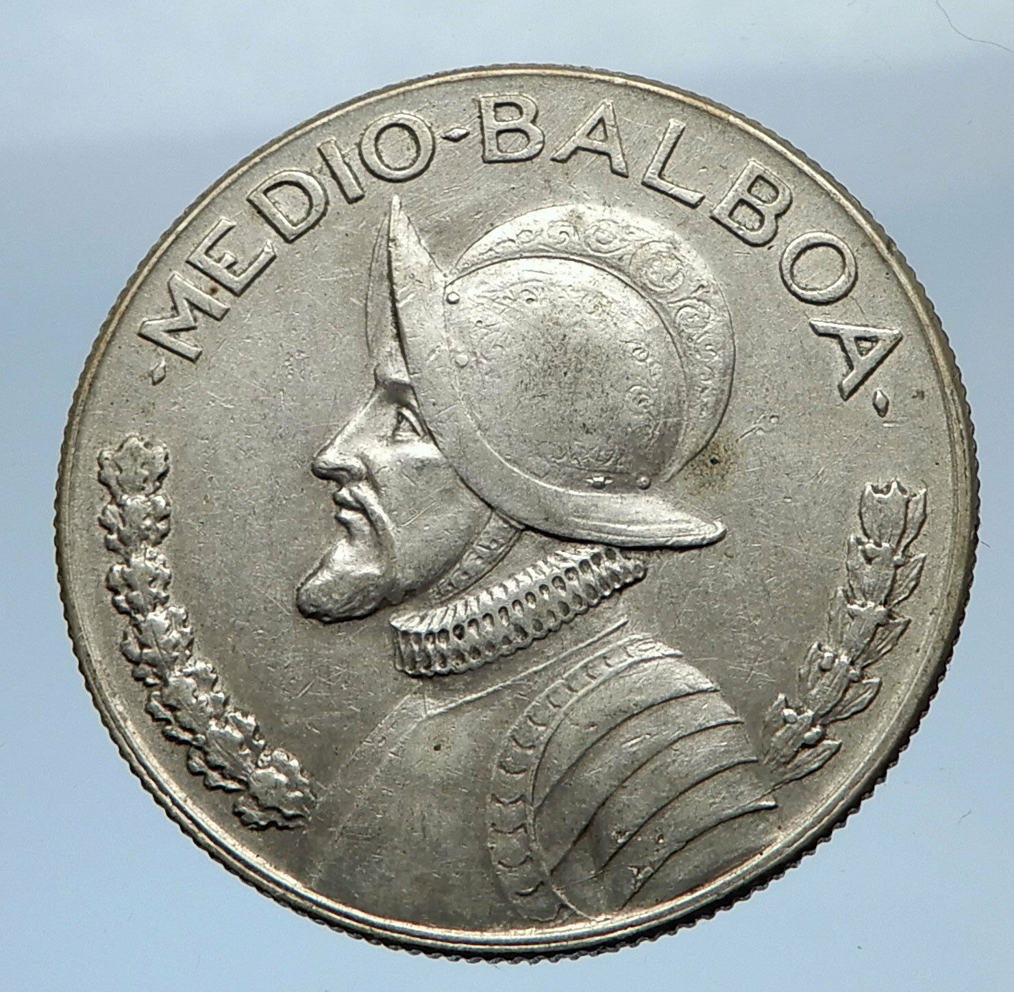 1966 PANAMA Big 3cm Vintage Silver Spanish CONQUISTADOR Half BALBOA Coin i69473