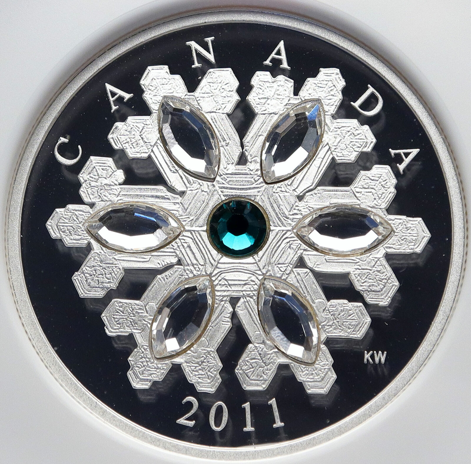 2011 CANADA Queen Elizabeth II 7 SWAROVSKI GEMS Snow Silver $20 Coin NGC i85473