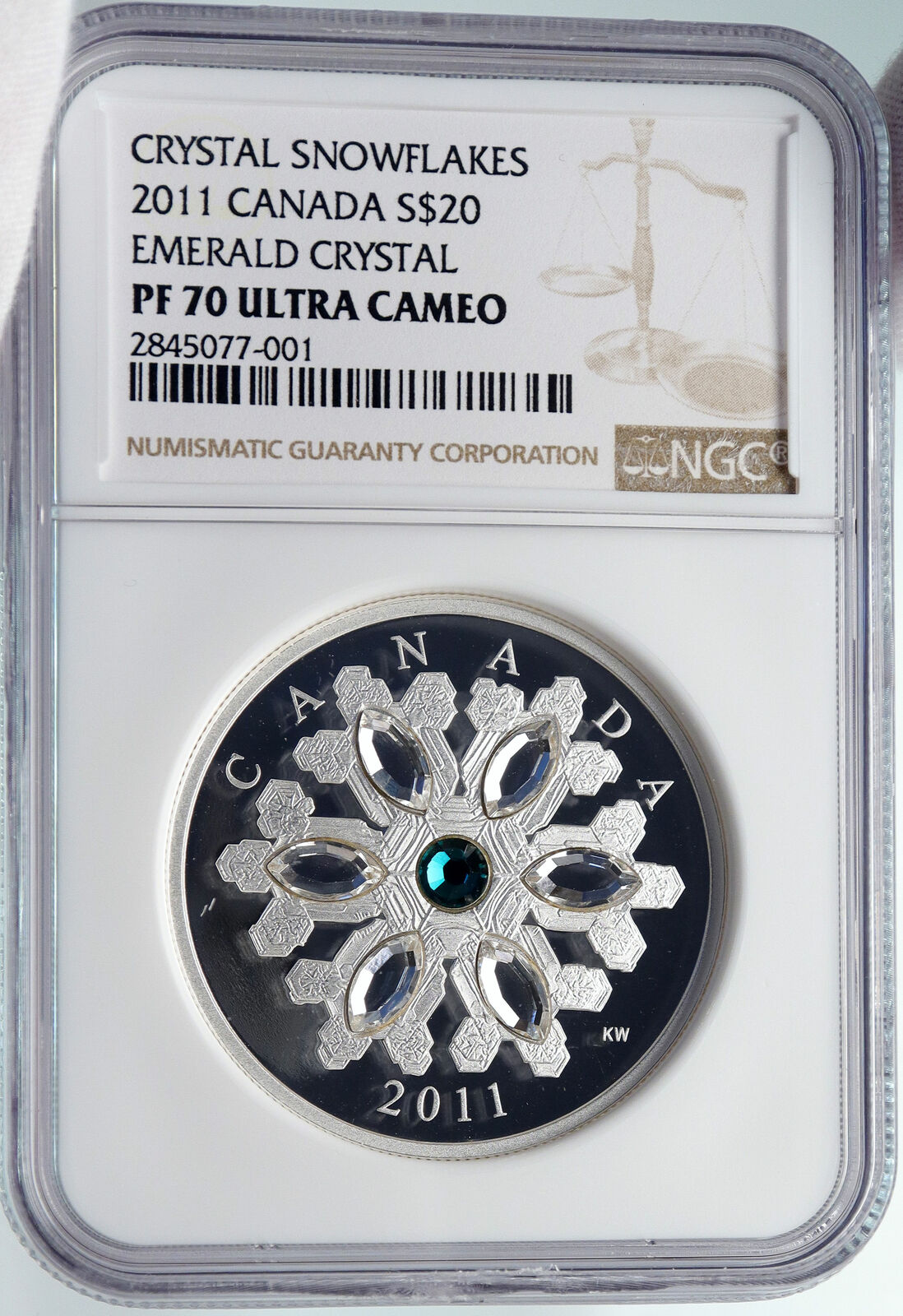 2011 CANADA Queen Elizabeth II 7 SWAROVSKI GEMS Snow Silver $20 Coin NGC i85473