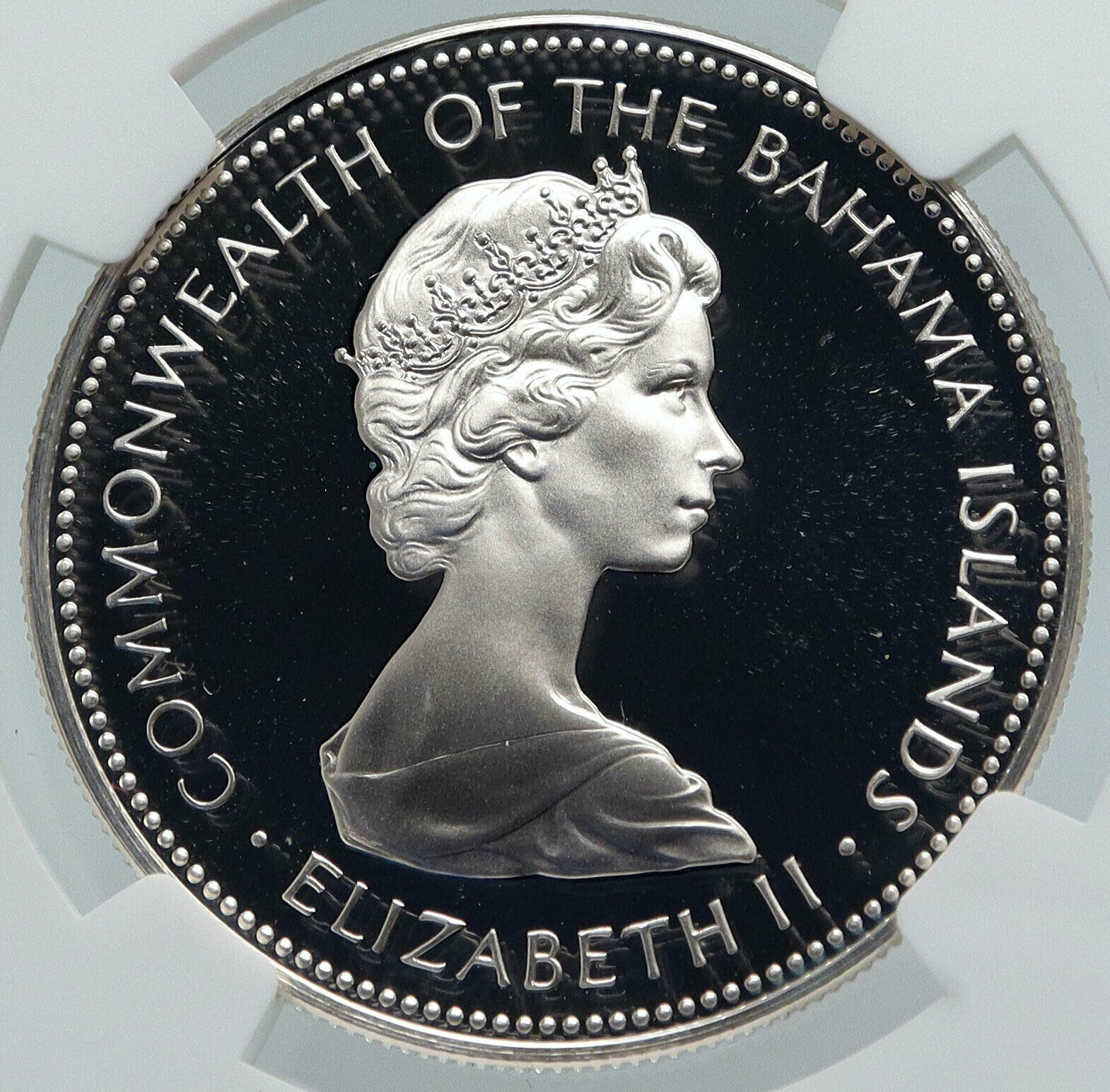 1973 BAHAMAS Elizabeth II CONCH Vintage OLD Proof Silver Dollar Coin NGC i85984