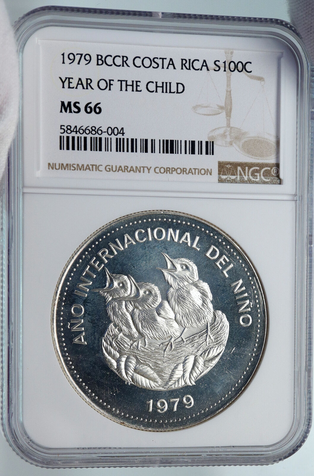 1979 COSTA RICA Year of the Child UNESCO OLD Silver 100 Colones NGC Coin i85240