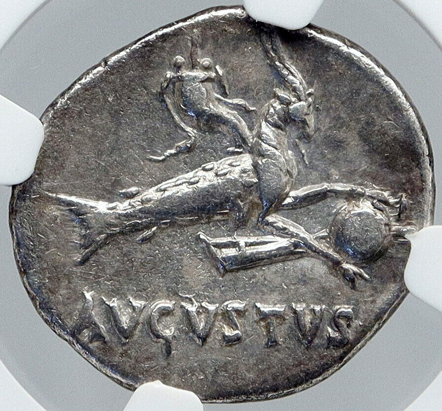 AUGUSTUS Moon Birth SIGN CAPRICORN Zodiac Spain Silver Roman Coin NGC i87720