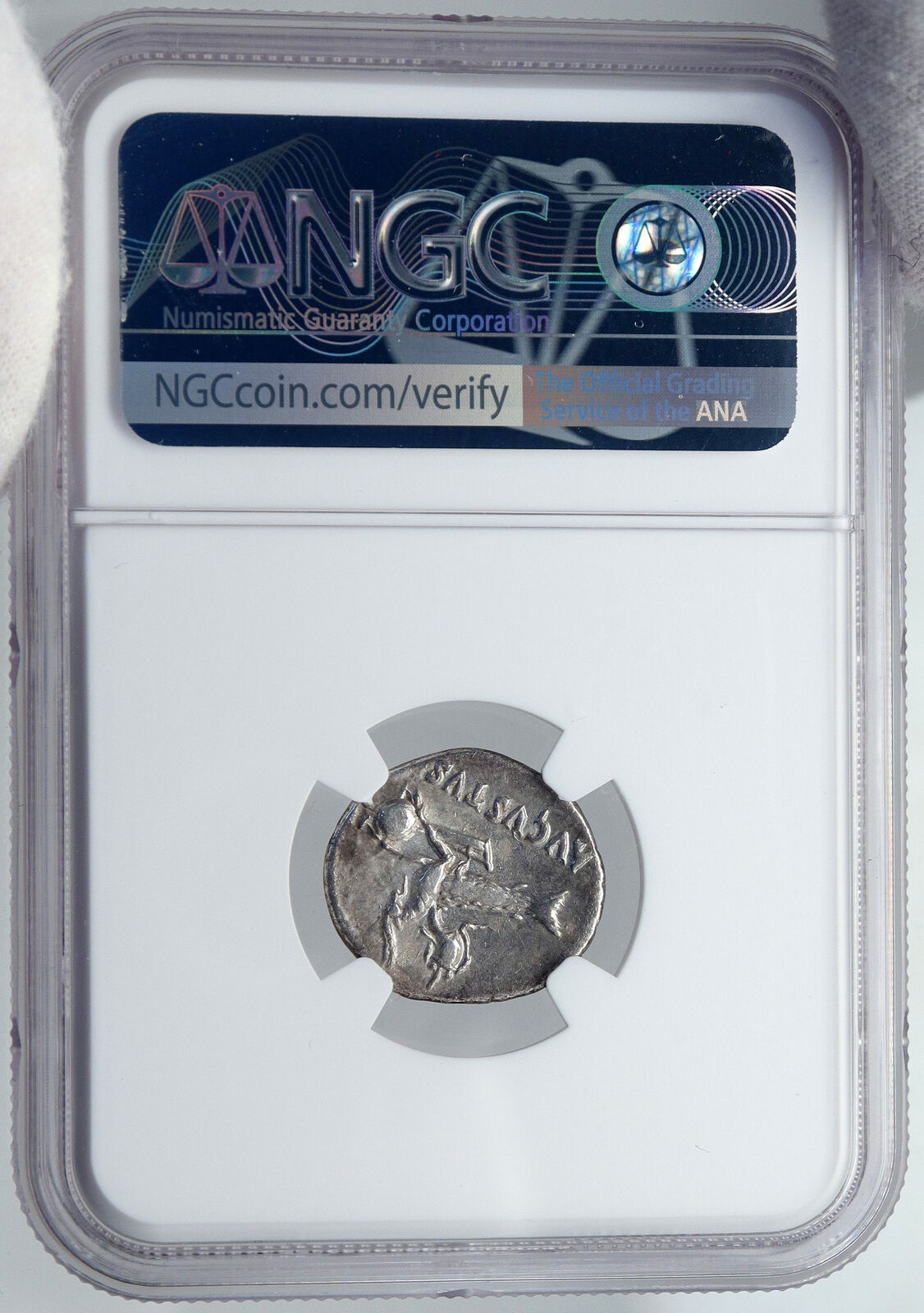 AUGUSTUS Moon Birth SIGN CAPRICORN Zodiac Spain Silver Roman Coin NGC i87720