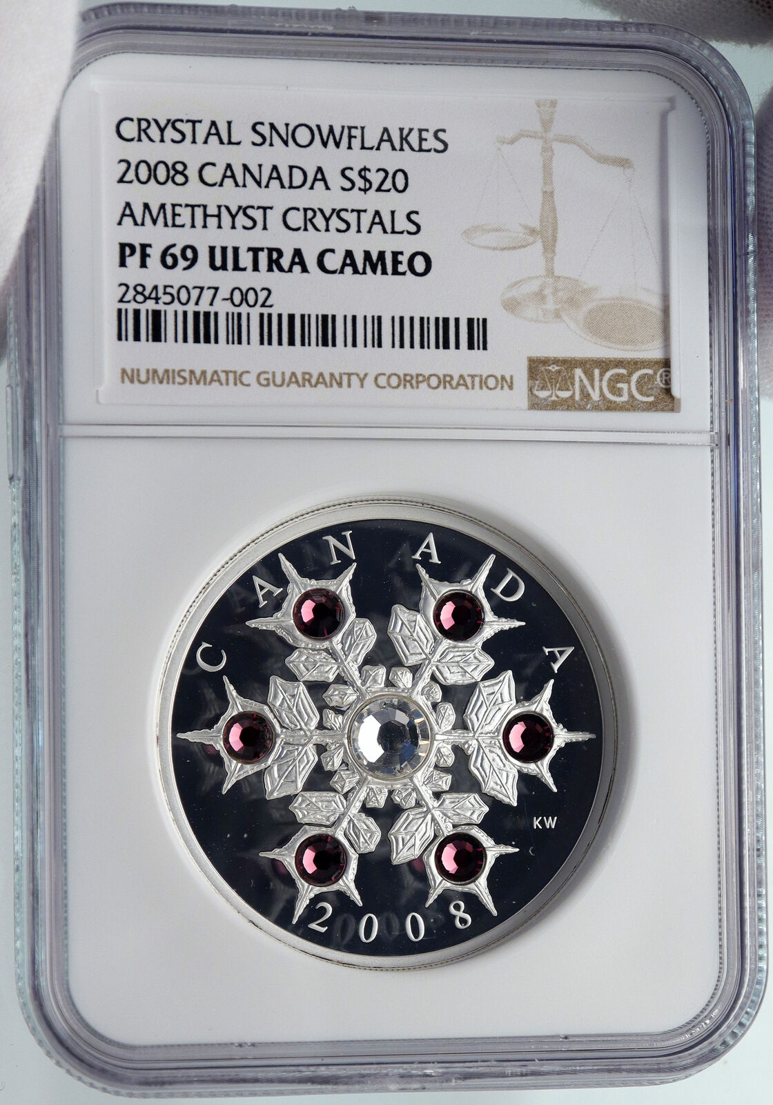 2008 CANADA Queen Elizabeth II 7 SWAROVSKI GEMS Snow Silver $20 Coin NGC i85474