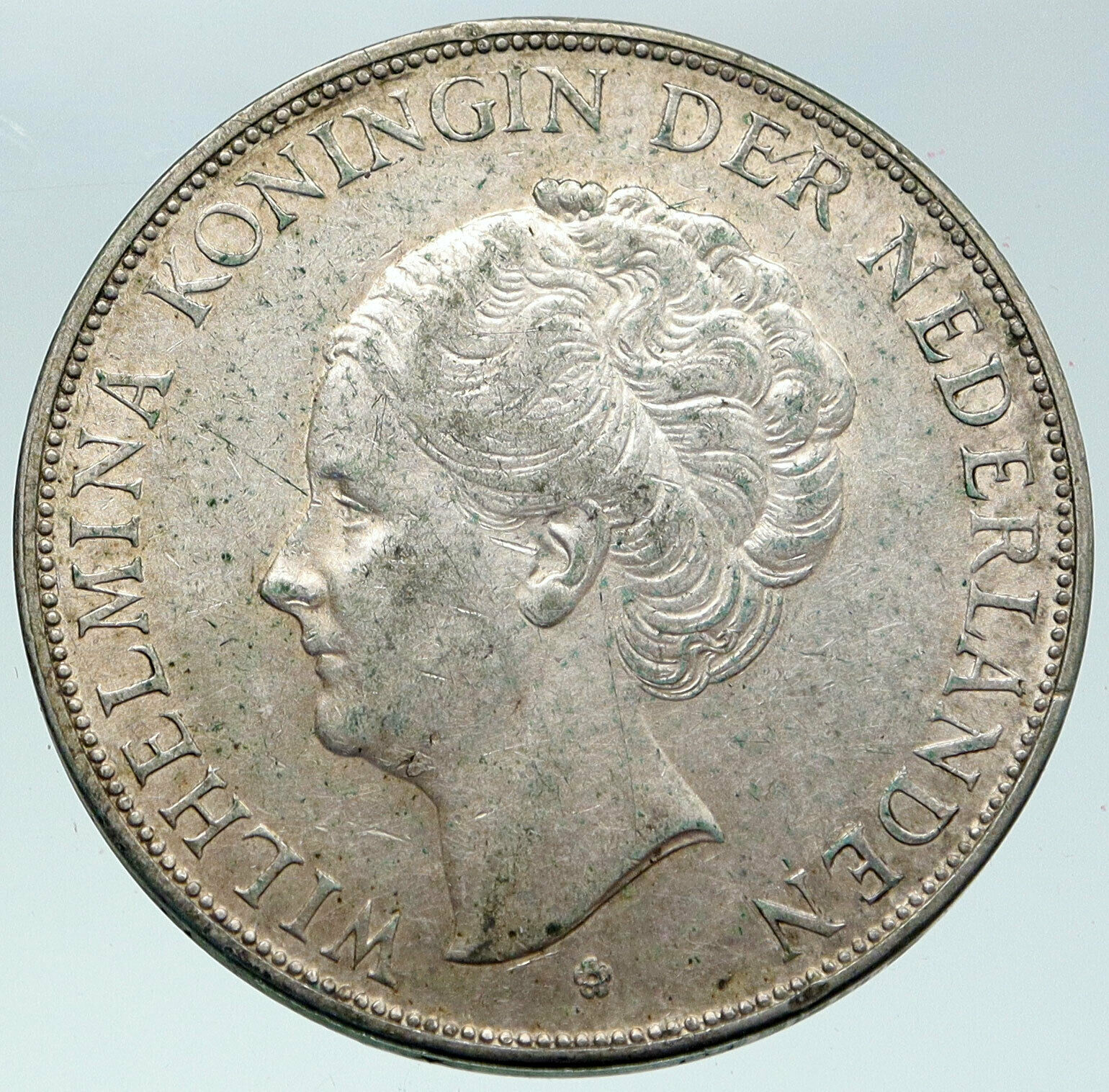 1938 NETHERLANDS Kingdom QUEEN WILHELMINA Old Silver 2 1/2 Gulden Coin i86276