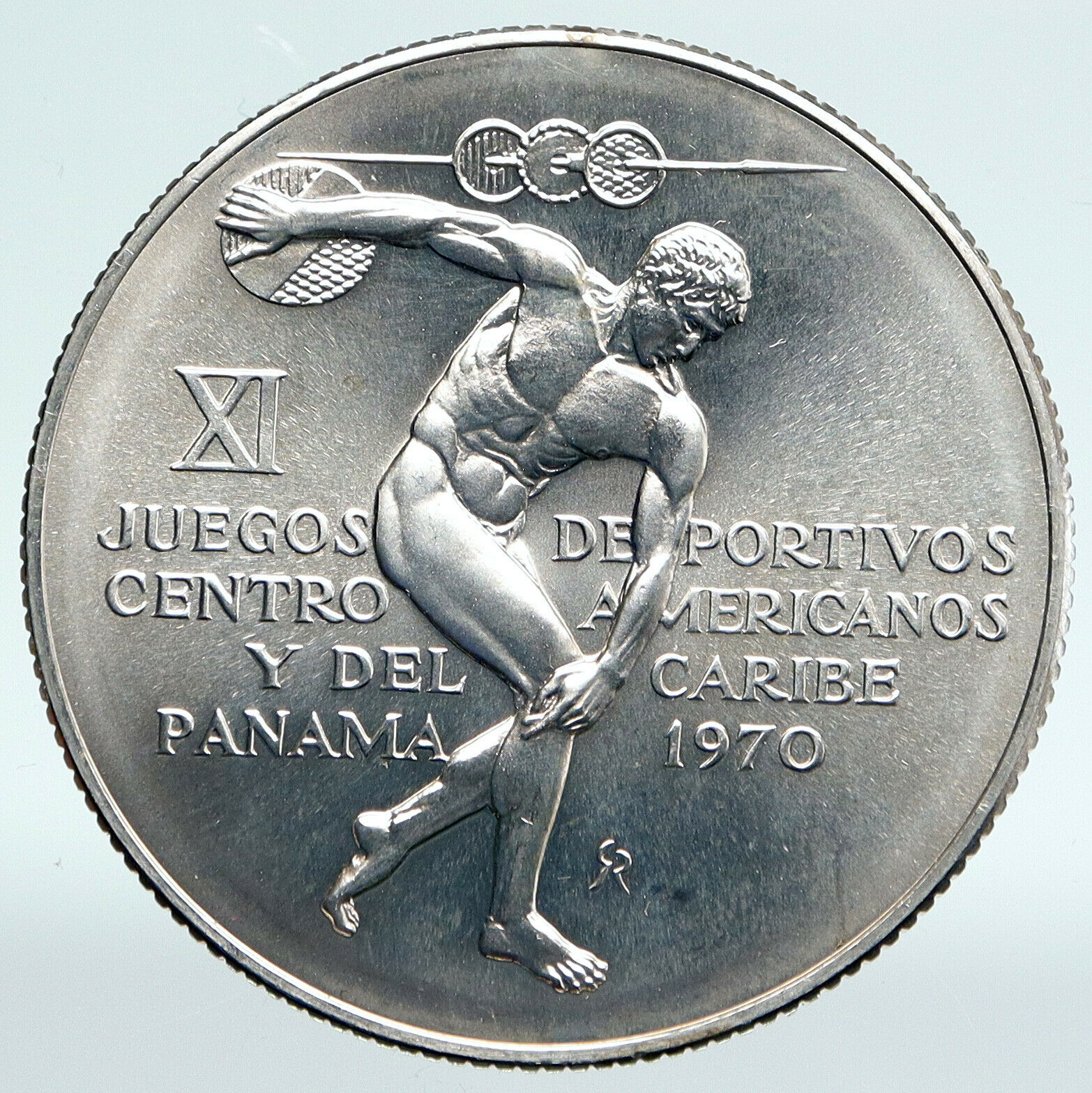 1970 PANAMA Olympic Style Games GREEK DISC THROWER ATHLETE Silver 5B Coin i89446