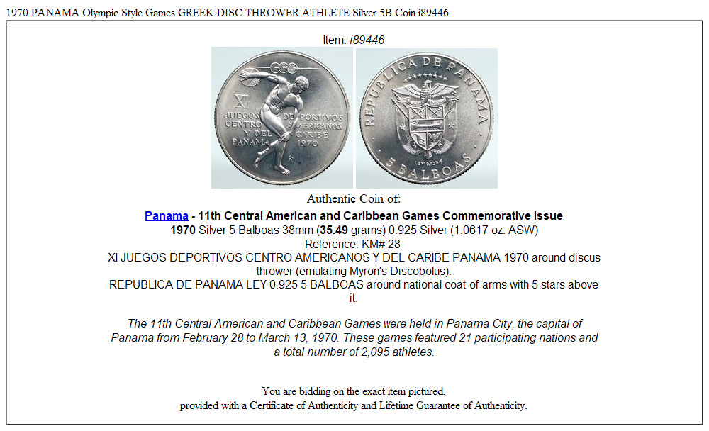 1970 PANAMA Olympic Style Games GREEK DISC THROWER ATHLETE Silver 5B Coin i89446