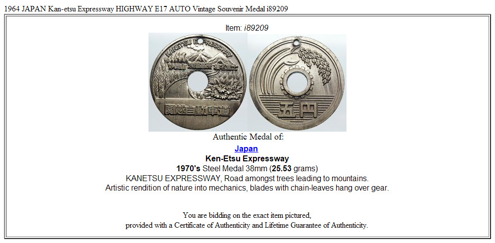 1964 JAPAN Kan-etsu Expressway HIGHWAY E17 AUTO Vintage Souvenir Medal i89209