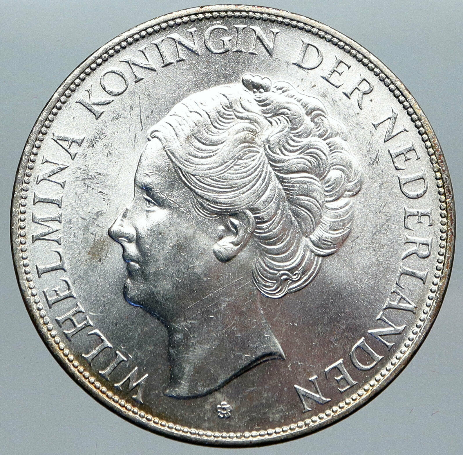 1939 Netherlands Kingdom Queen WILHELMINA 2 1/2 Gulden BIG Silver Coin i89192