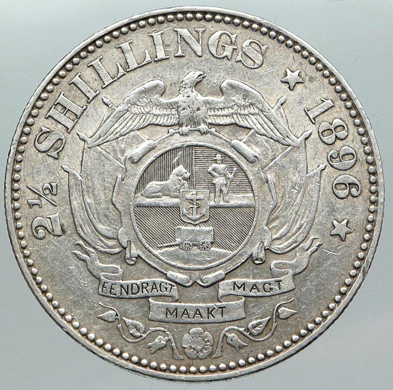 1896 SOUTH AFRICA President Johannes Paul Kruger Silver 2 1/2 Shillg Coin i89217