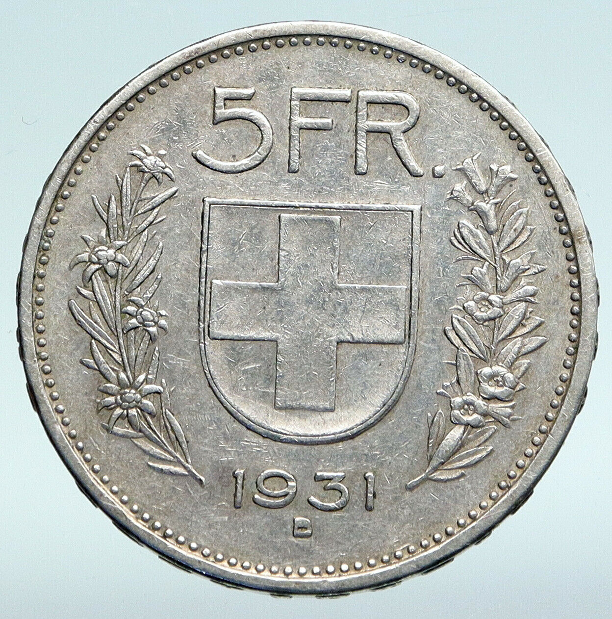 1931 B Switzerland Founding HERO WILLIAM TELL 5 Francs Silver Swiss Coin i89632