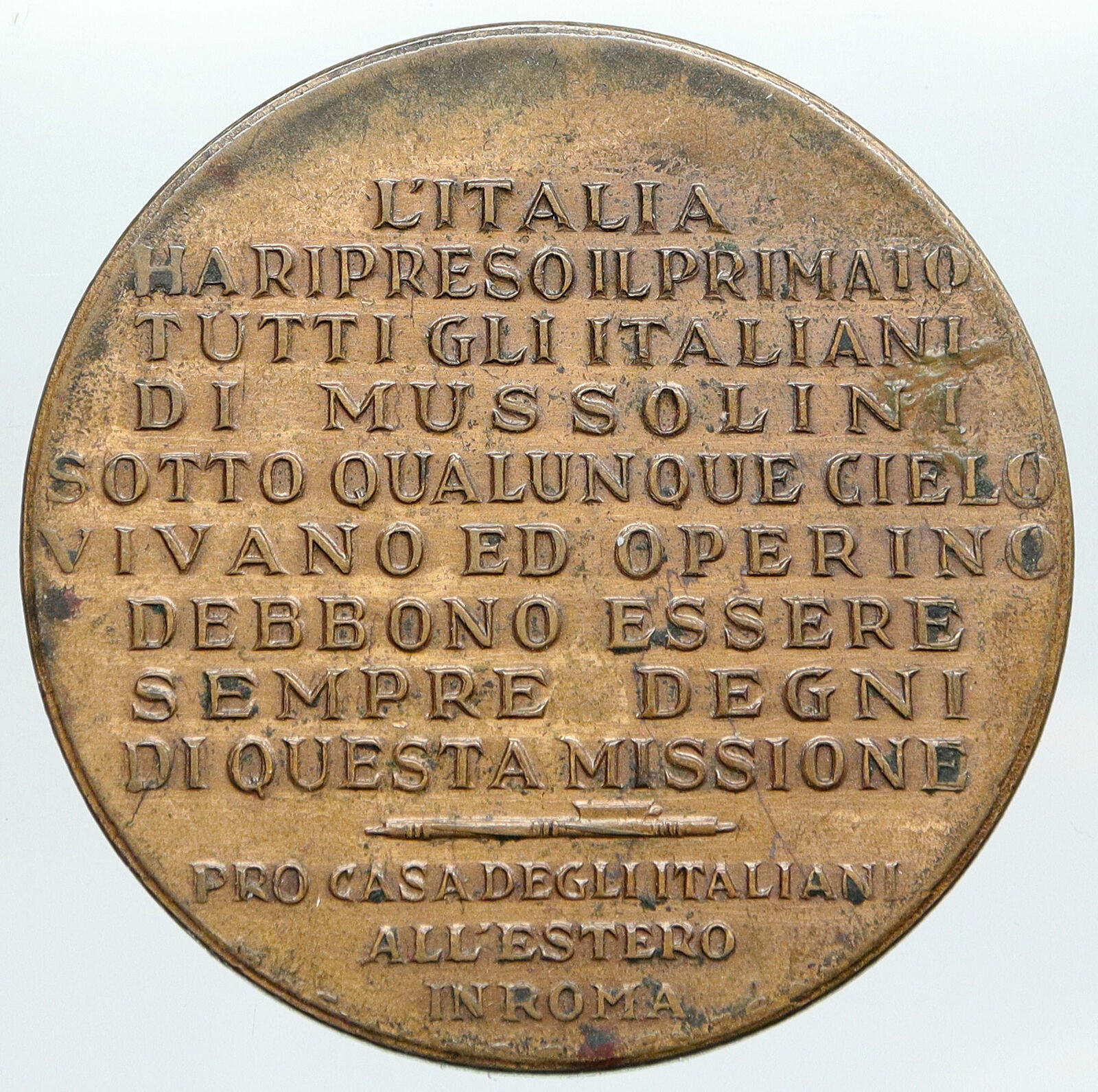 1940's ITALY Benito Musollini WORLD WAR II Vintage ITALIAN Tribute Medal i89203