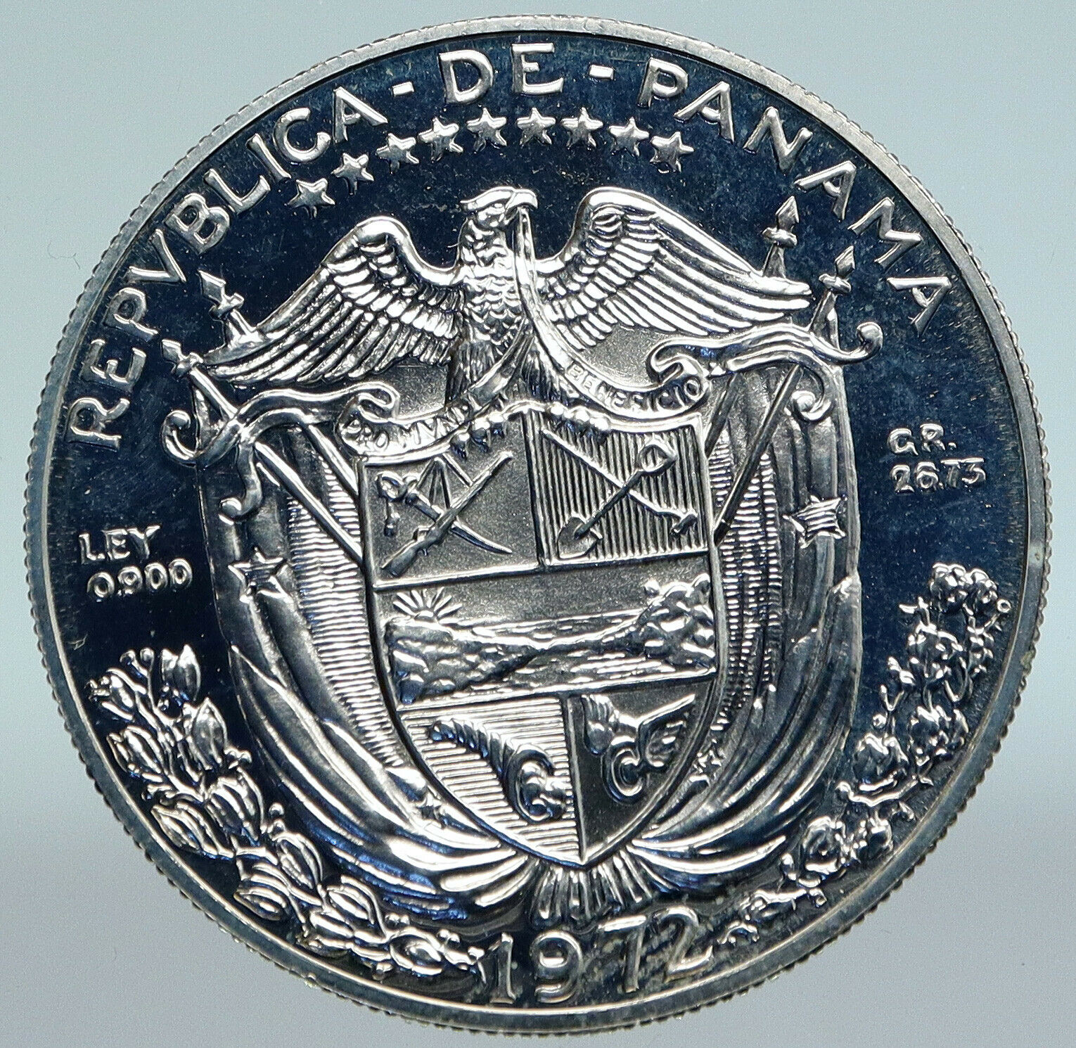 1972 PANAMA Large Silver CONQUISTADOR Vintage Proof Silver BALBOA Coin i89633